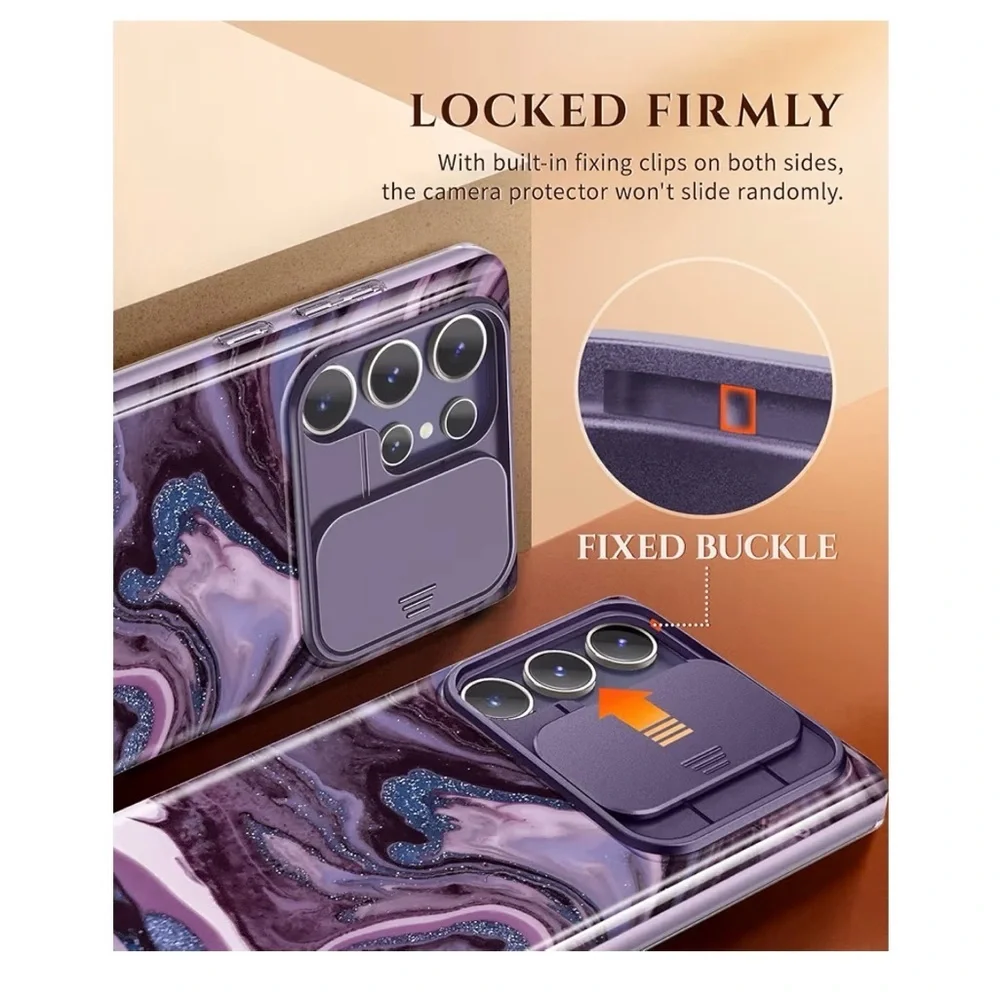 GVIEWIN Case for Samsung Galaxy S24 Ultra Camera Protection Screen Purple Marble